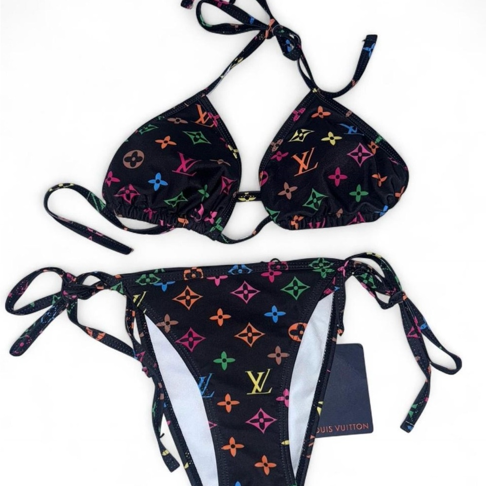 Louis Vuitton Black Multicolor Monogram String Bikini